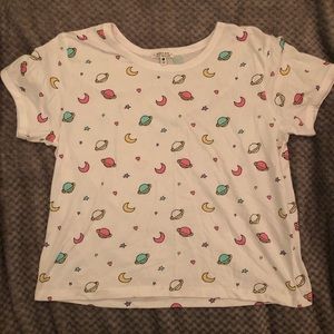 Graphic tee crop top space planets